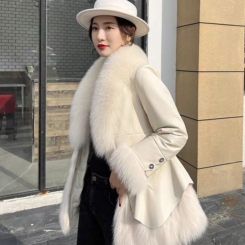 Haining Leather Jacket Women's New down Jacket Slim Imitation Fox Fur Plus Cotton Jacket Winter Fashion