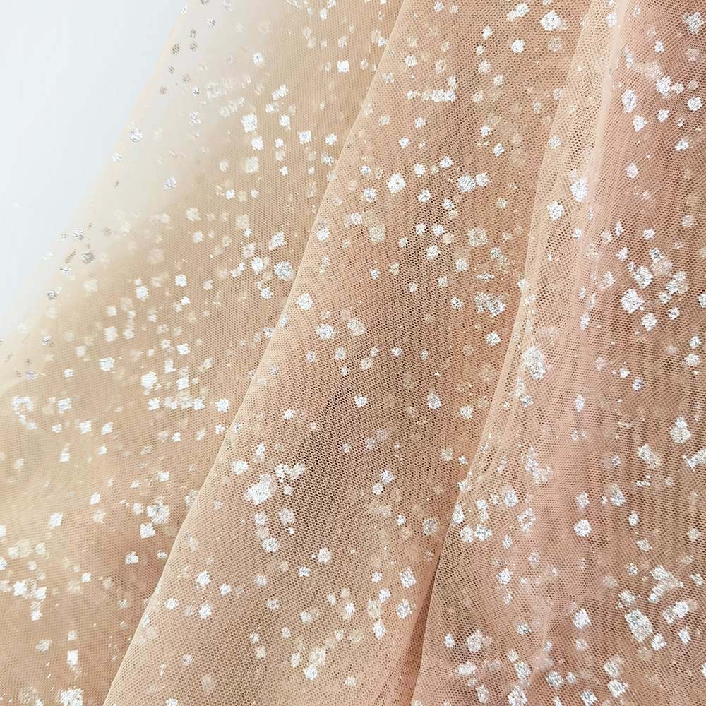 几何不规则银点印金网纱面料 春夏新款纱网童装洒粉 颜色齐全