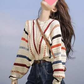 慵懒风毛衣女秋冬新款韩版宽松上衣女潮糖果色针织套头女