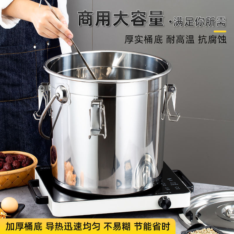 ステンレス製のバケツ、ステンレス製の厚みのある密閉バケツ、宅配用のバケツ、ご飯バケツ、スープバケツ、密閉米バケツ、水を運ぶための油バケツ。|undefined