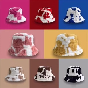 Cow Fisherman Hat Plush Retro Fashion Thickened Warm Basin Hat Korean Version Face-Slimming Versatile Bucket Hat for Women Wholesale