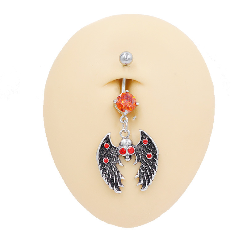 Halloween Ghost Head Belly Button Ring Demon Bat Zircon Jewelry_voghion.com