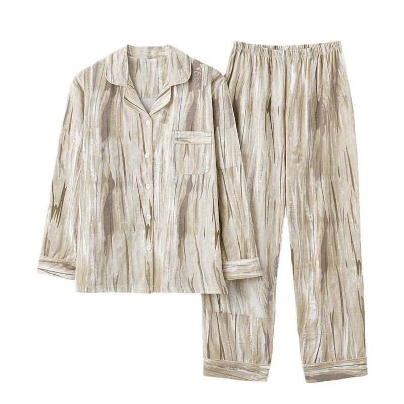 鹿时 Pijama for beloved, men's autumn long-sleeve, high top with cups, set, high-quality style, plus size
