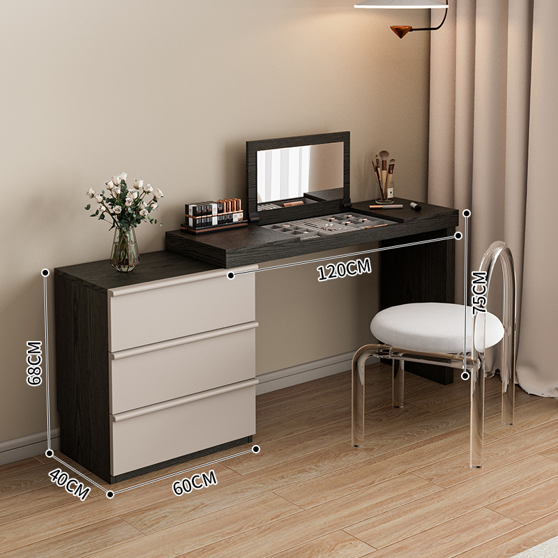 스모크 블랙 120 화장대 + 60 서랍장 + 크리스탈 의자