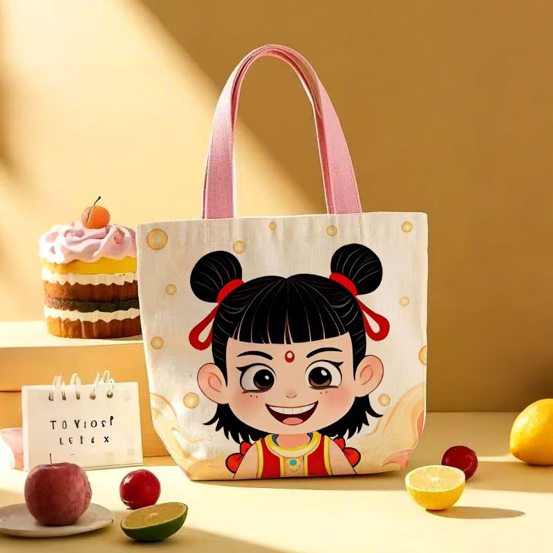 Nezha-Rosa-Bolsa de lona 27*22*7cm