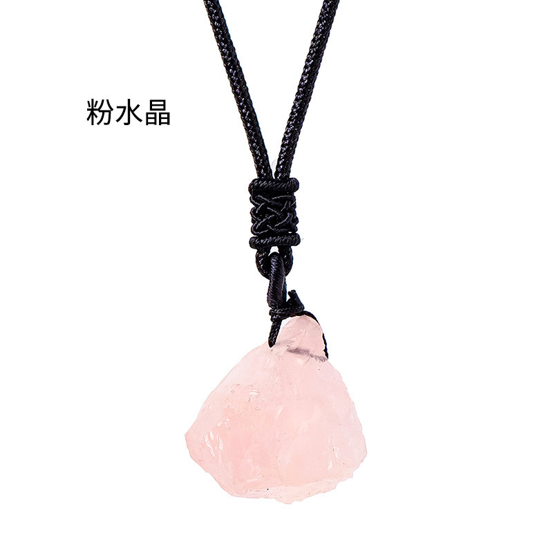 跨境热销天然水晶原石吊坠粉水晶紫水黄水晶原石项链饰品挂件批发|undefined
