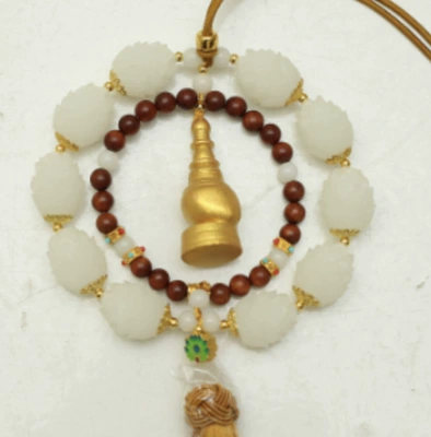 Car Rearview Mirror Pendant Car | Car hanging - double-circle-big-gold-stone-yellow-tassel-style