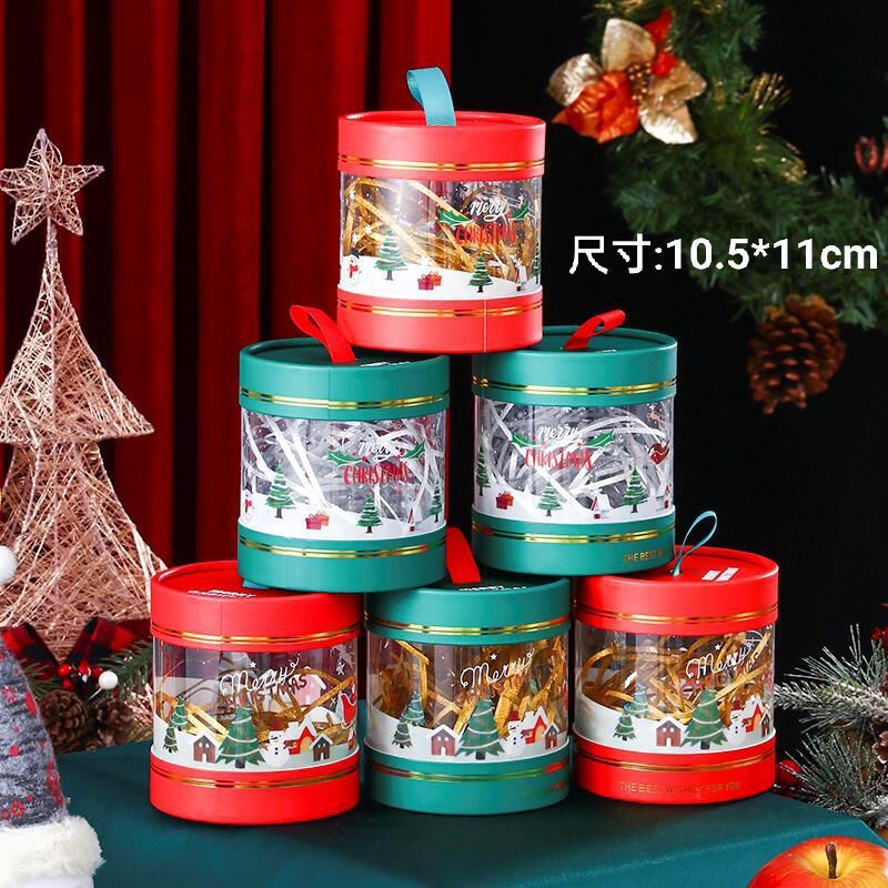 ホットセールクリスマスアップルボックスクリスマスイブギフトボックス透明PVCキャンディボックスピンフルーツハグバケツ|undefined
