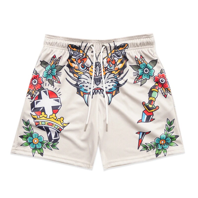 American Fashion Brand Sports Shorts Summer Beach Pants Mesh Material Breathable Sweat-wicking Loose Fitness Basketball Pants