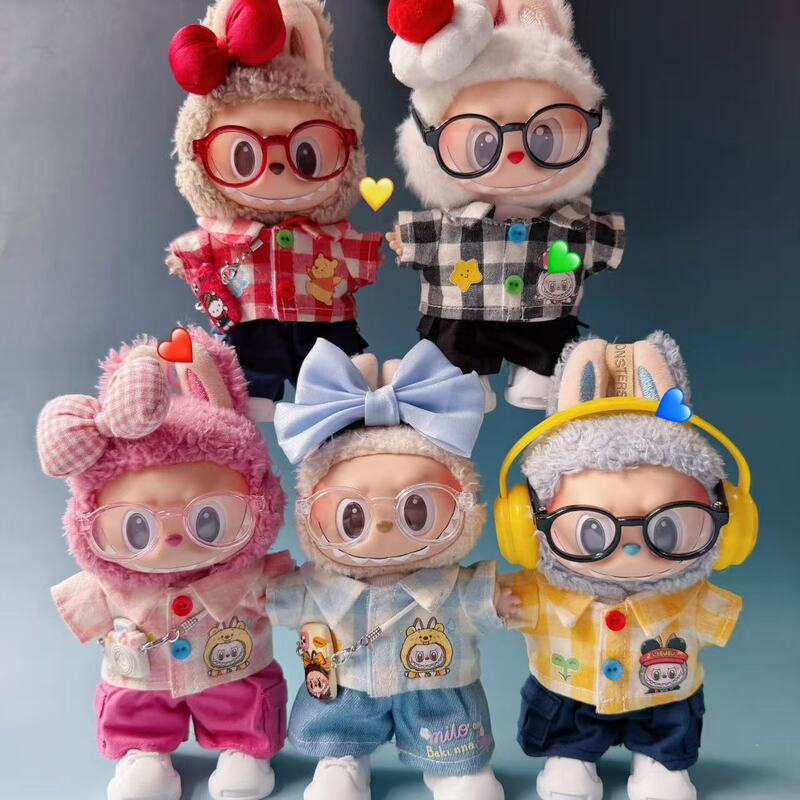 Can Be Heated] 17cm Doll Cotton Doll Clothes Plaid Shirt Clothes Face Doll Dress up Replacement