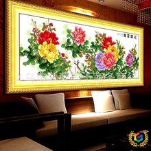 ✅厂家批发2023新款丝线印花客厅大幅十字绣花开富贵六尺牡丹