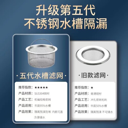 厨房水槽通用304不锈钢过滤网加厚超细超密洗碗池提篮水池子漏网