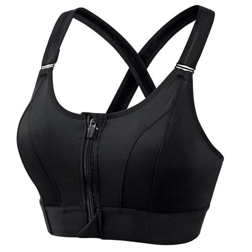 Adjustable Crossbody Zipper Sports Bra with Shock Absorption, Wireless Cup Bralette for Yoga, Crossed Back Style, Beauty Back Underwear for Women, Plus Size
