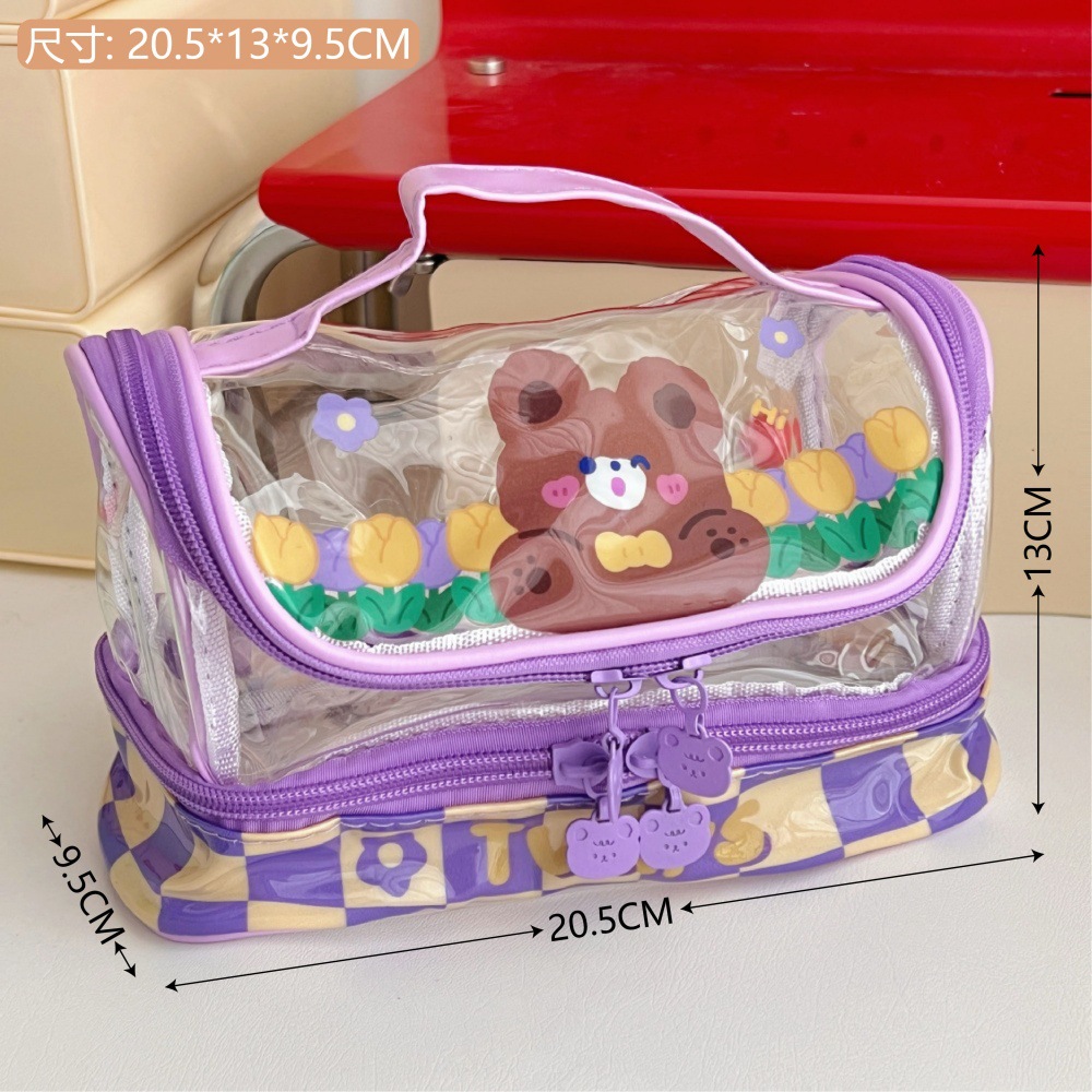 Tengyi original bolsas de papelería transparentes de dibujos animados bolsas de bolsillo de estudiantes de gran capacidad de alto valor de belleza bolsas de almacenamiento de cosméticos para jóvenes