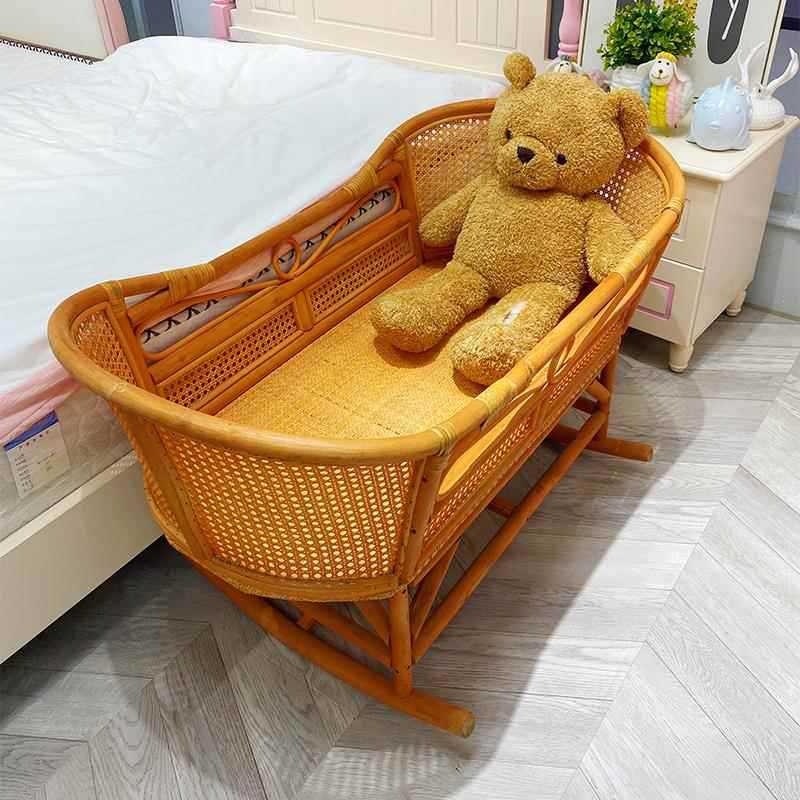 Baby Cradle Bamboo and Rattan Rocking Bed Newborn Baby Sleeping Basket Baby Solid Wood Bed Coaxing Baby Old-Fashioned Sleeping Basket Nest