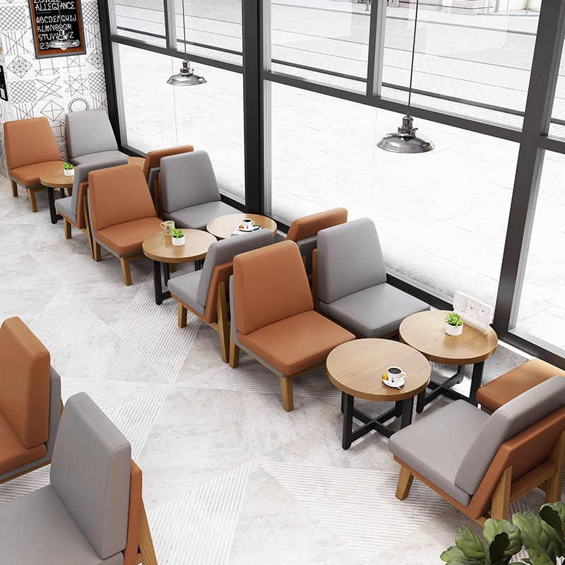 Solid Wood Internet-Famous Milk Tea Shop Café Sofa Booth Table and Chair Set Reception Rest Area Single Book Bar Chair