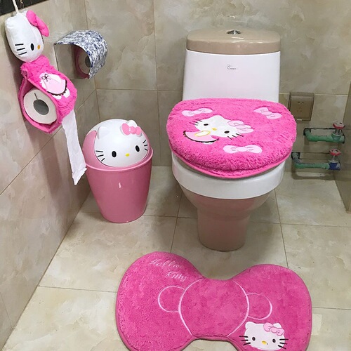 Cute toilet cover seat cushion home paste toilet seat thickened velvet toilet seat universal three-piece set toilet cushion winter