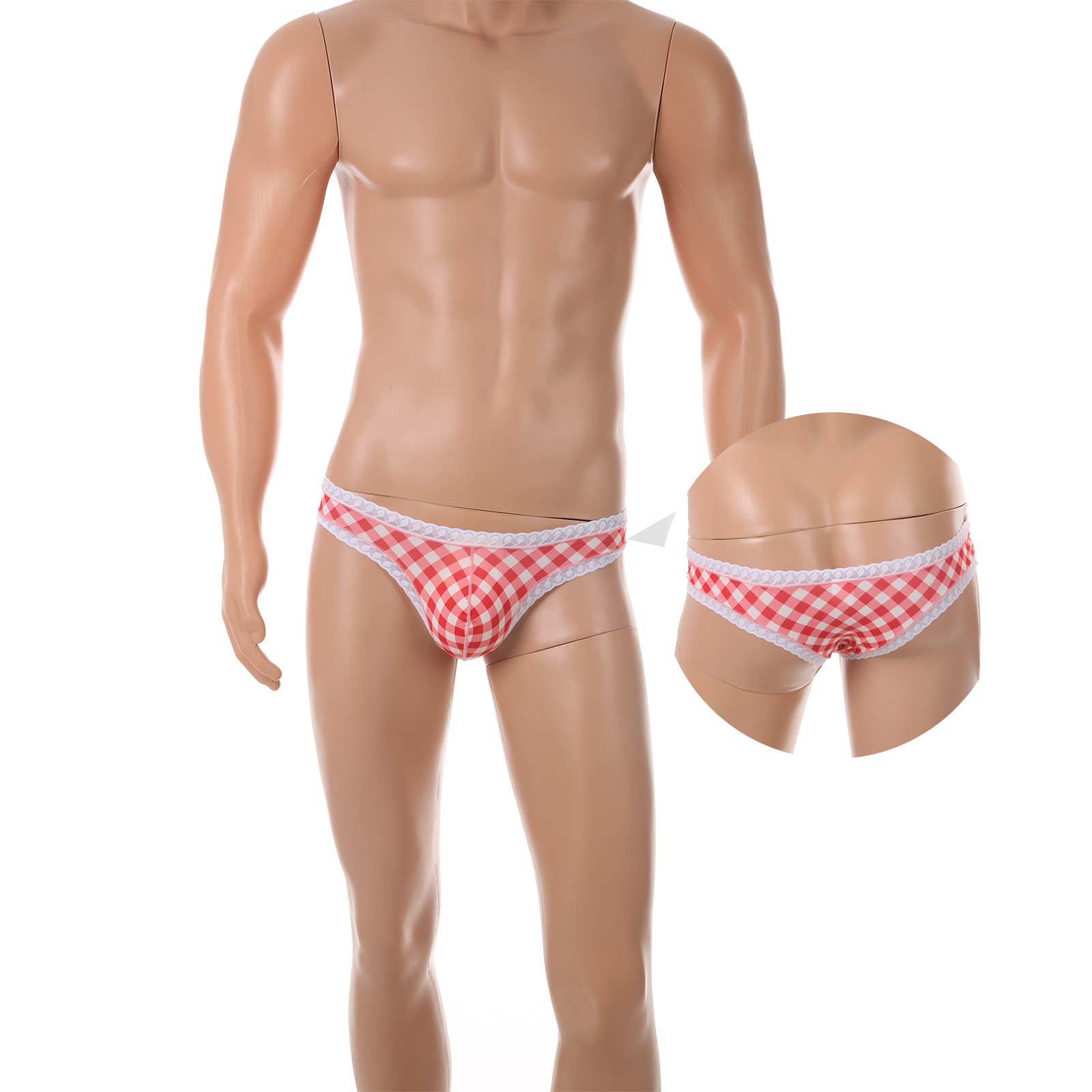 Shopee Hot-Selling Scottish Style Lace Underwear Men's Sexy Low-Waist Plaid U-Convex Bag Bikini Small Triangle