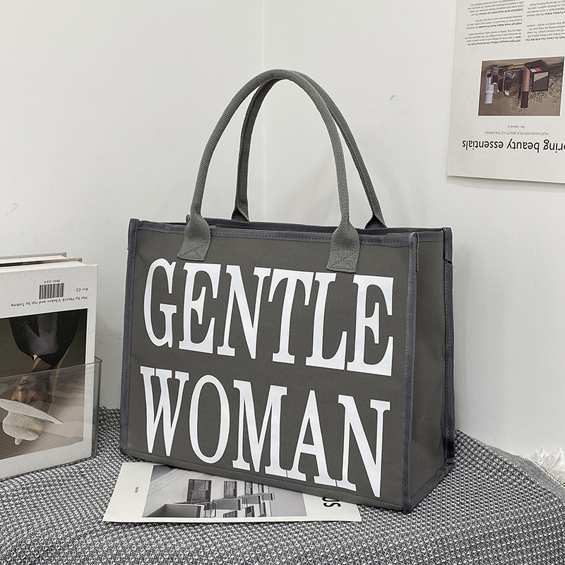Letras coreanas de color ocio de estilo extranjero 2024 nueva bolsa de lona de hombro de gran capacidad de literatura y arte, bolsa de viento perezosa
