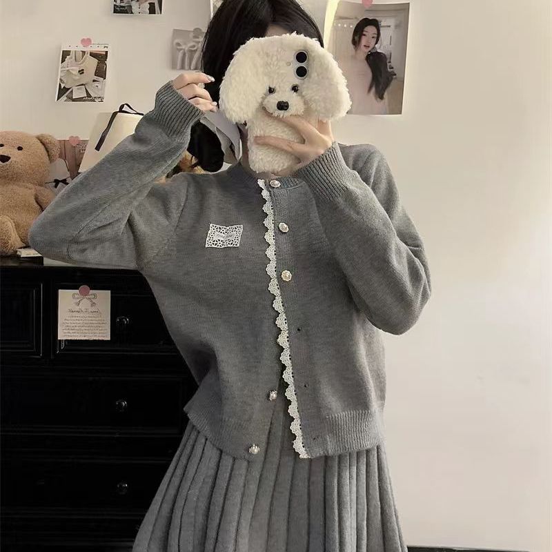 法式宽松毛衣针织开衫上衣女秋冬叠穿超仙显瘦百褶半身裙两件套装|undefined