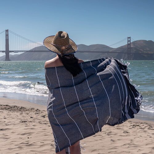 Woven cotton blanket, outdoor blanket, foreign trade, Turkish color bath towel, tassel striped beach towel, polyester cotton children's towel