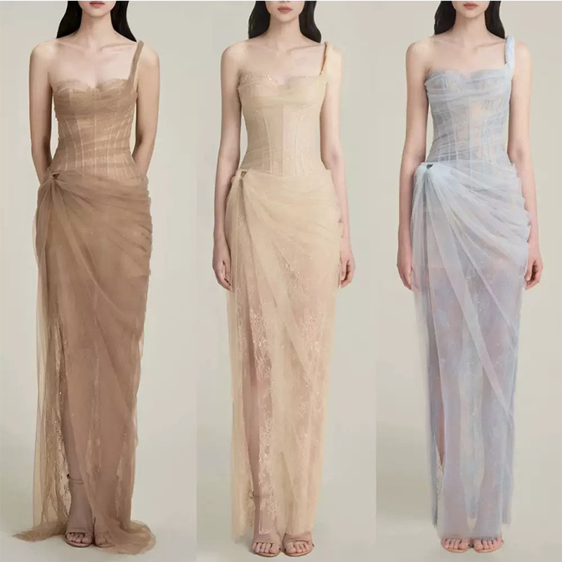 Light gauze tube strap dress dress salt style light mature style mesh skirt seaside