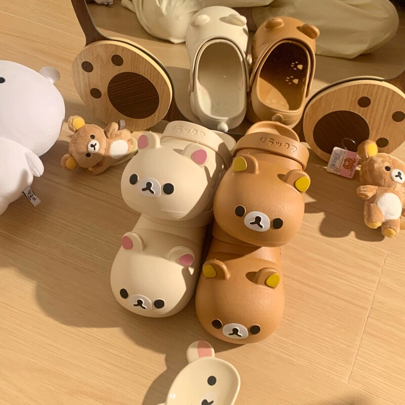 2025 Summer Girly Style Rilakkuma Croc Shoes Non-Slip, Anti-Odor, Cute Women's Summer Outer Wear Baotou Sandals for Women