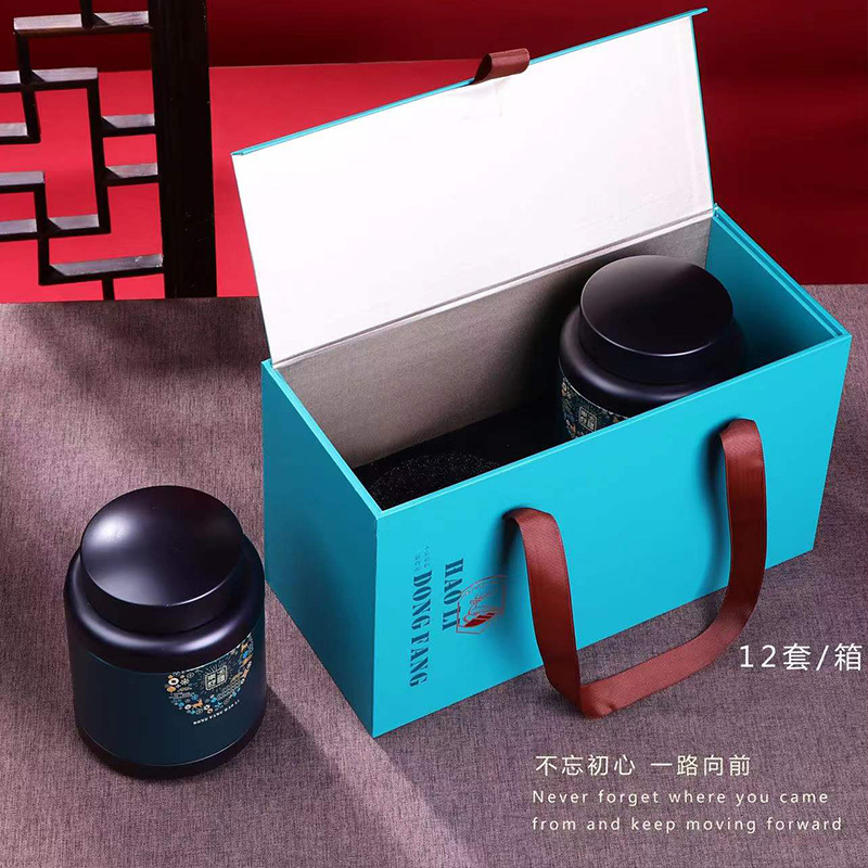 新款手提式茶叶包装盒空礼盒通用红茶绿茶一斤装密封铁罐加印logo