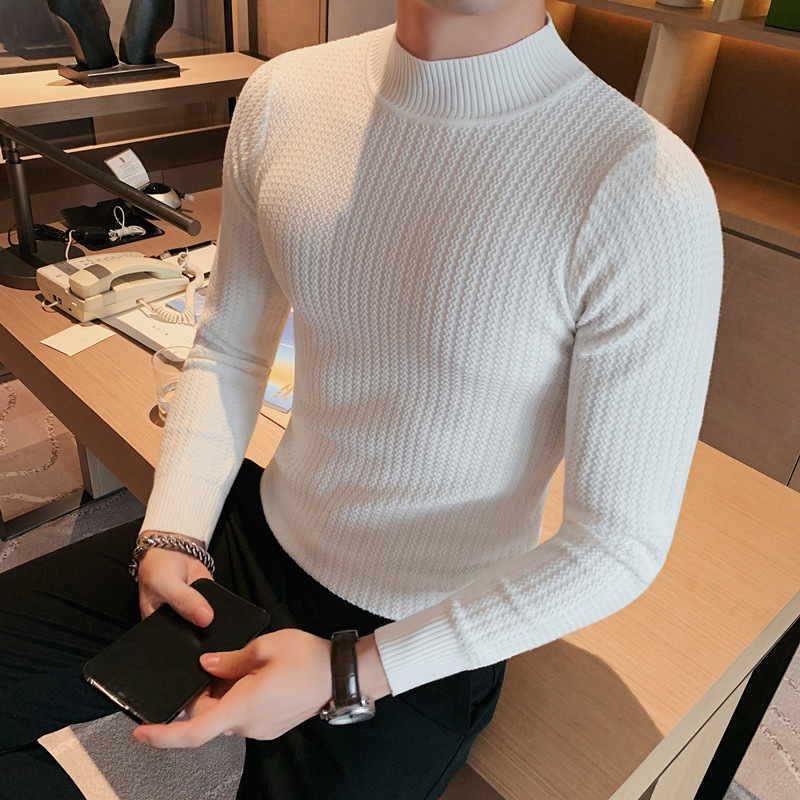 Men's Knitted Sweater Autumn and Winter Thickened Trendy Brand Slim-fit Middle Collar Inner 2022 New Half-high Collar Base Shirt