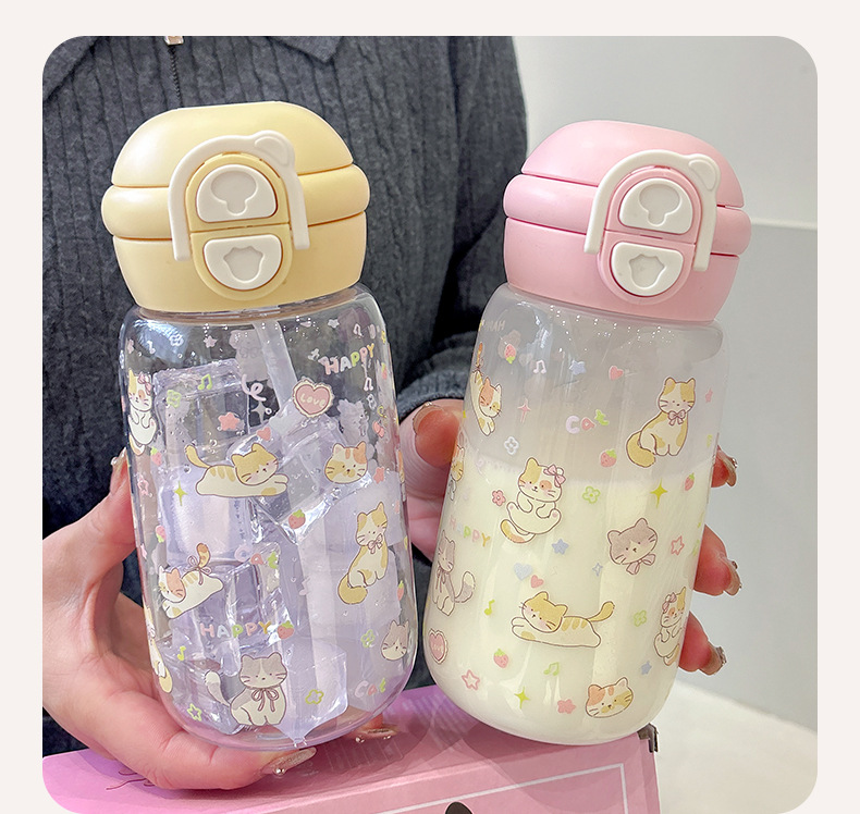 Cute Straw Water Bottle Large Capacity Portable For Students_voghion.com