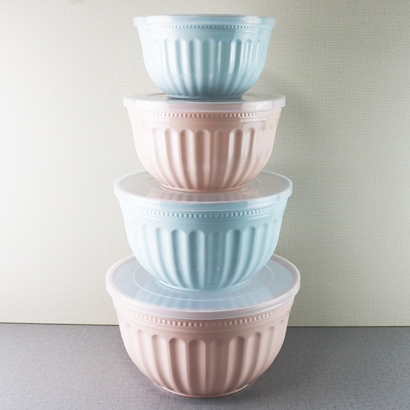 Four-piece set with lid plastic salad bowl dessert bowl set large kneading basin snack bowl fruit bowl fresh bowl