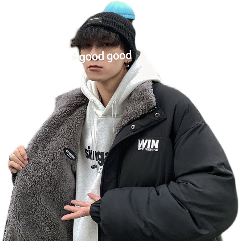 Invierno forrada de lana engrosada de doble cara de Cachemira abrigo de algodón acolchado de los hombres de Hong Kong estilo de moda abrigo de pan suelto pareja abrigo casual