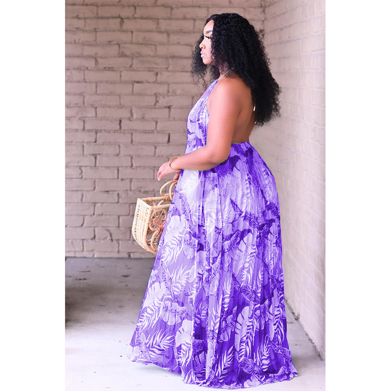 Women's Clothing ins women's clothing Summer fashion pleated straps printed backless large size large swing skirt_voghion.com