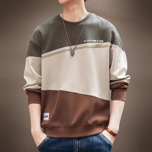 American-style heavyweight contrast-color patchwork loose-fit men's hoodie, trendy new long-sleeved top.