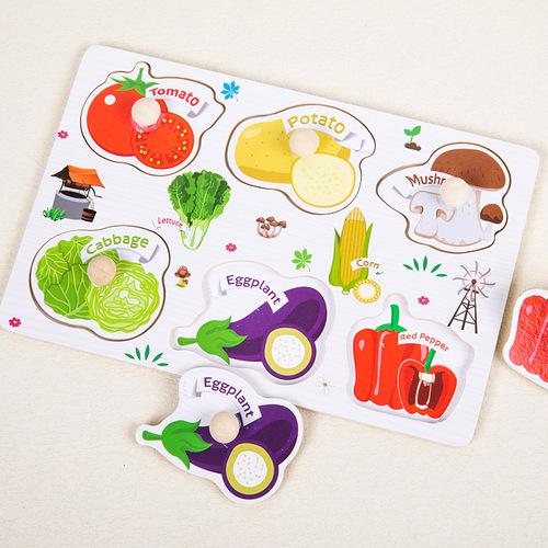 Wooden pegs baby animal digital scratching board wooden children's three-dimensional jigsaw puzzle toy Yiwu toys