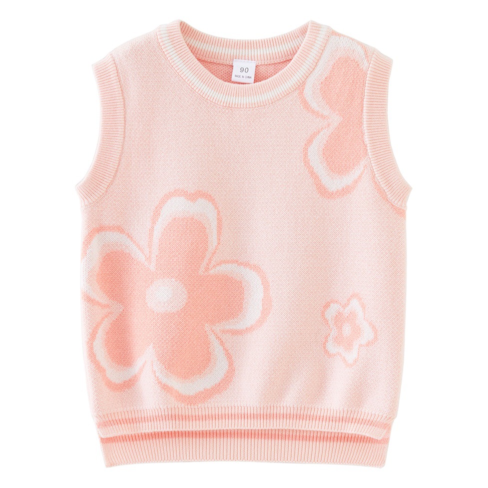 Chaleco de punto jacquard con cuello redondo, chaleco tejido, chaleco infantil, algodón puro, clase A, disponible para dropshipping.