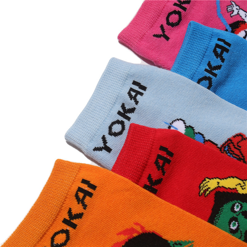 Male Japanese Monster Animation Socks Female Cotton Monster Story Sock Cartoon Personality Trend Boat Socks-5Prs 37 Undefined