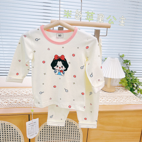 Greenbore Children's Pajama Set A-Grade Original Design with Lace Trim Lycra Cotton Fall Top and Bottom Pajamas Home Wear