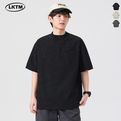 LKTMメンズ #2025夏薄手ヘンリー襟半袖tシャツメンズゆるいカジュアル薄手通気半袖シャツ