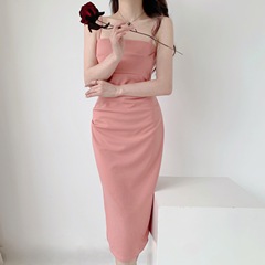 吊帶連衣裙夏法式高級收腰修身顯瘦氣質中長包臀裙子