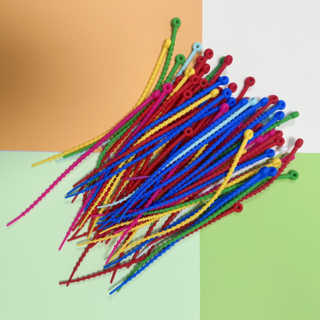 跨境彩色硅胶扎带蝌蚪自锁可拉伸挂绳包装束线带数据线收纳绕线器