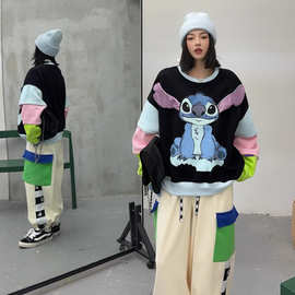 套装卡通卫衣束脚裤女冬季新款设计感洋气加绒加厚拼色休闲两件套