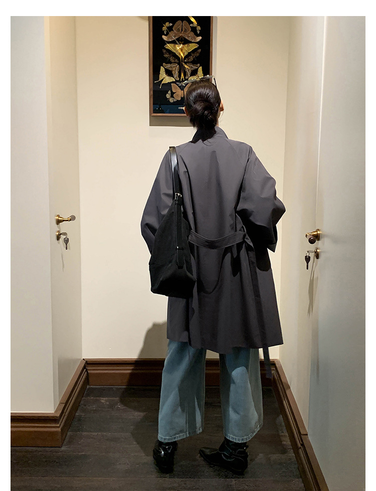 ng2510292 MOXI Thirteen Lines Women's Clothing 2026 Spring Korean Style Stand Collar Long Trench Coat For Petite Women_ecoleips.com