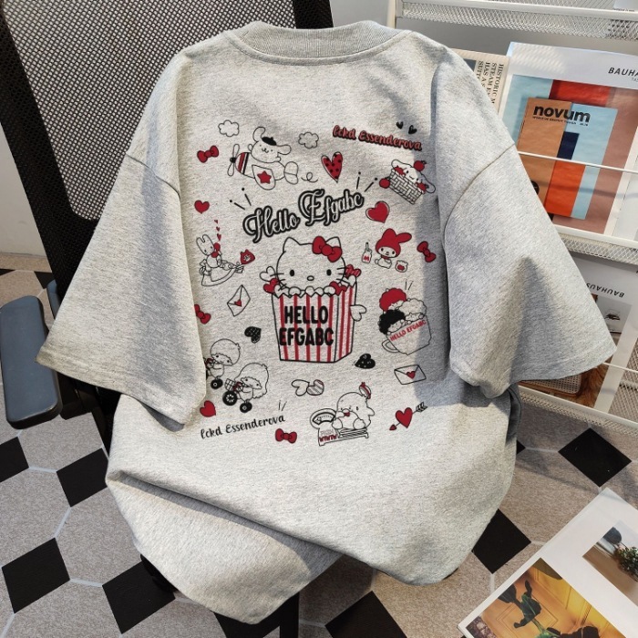 綿 100% アメリカのハローキティキティ猫 Tシャツ半袖ガールズ Tシャツ夏多用途子供の漫画トップ|undefined