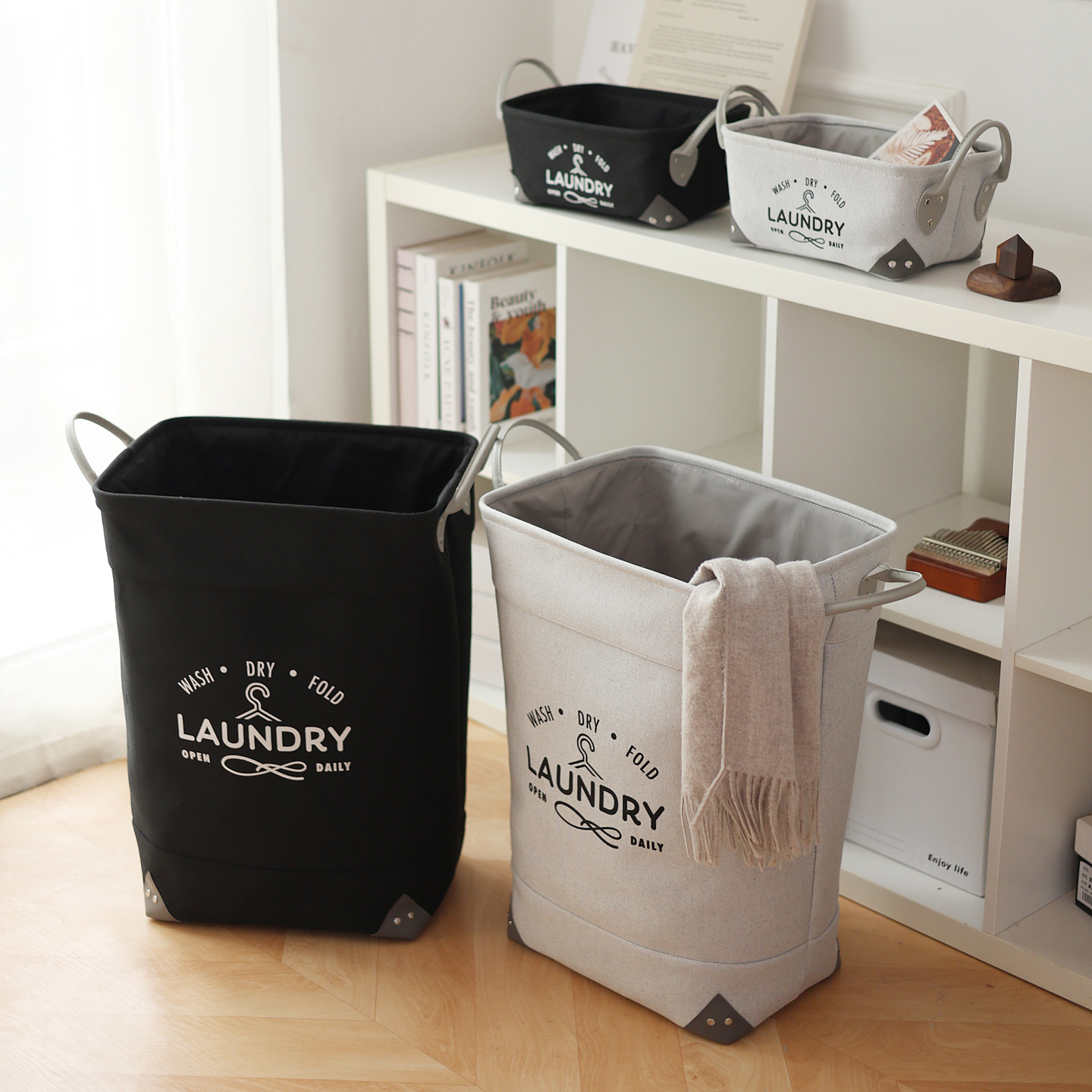 Large Cotton and Linen Laundry Basket, Clothing Storage Dirty Clothes Hamper with Drawstring, Bathroom Toy Storage Basket, Dirty Clothes Hamper