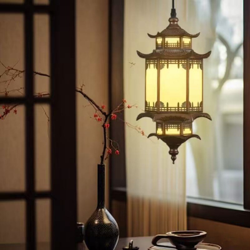 New Chinese Song-Style Aesthetic Retro Entrance Zen Tea Room Study Bar Bed and Breakfast Hotel Decoration Hexagonal House Lamp New Chinese Song-Style Aesthetic Retro Entrance Zen Tea Room Study Bar Bed and Breakfast Hotel Decoration Hexagonal House Lamp