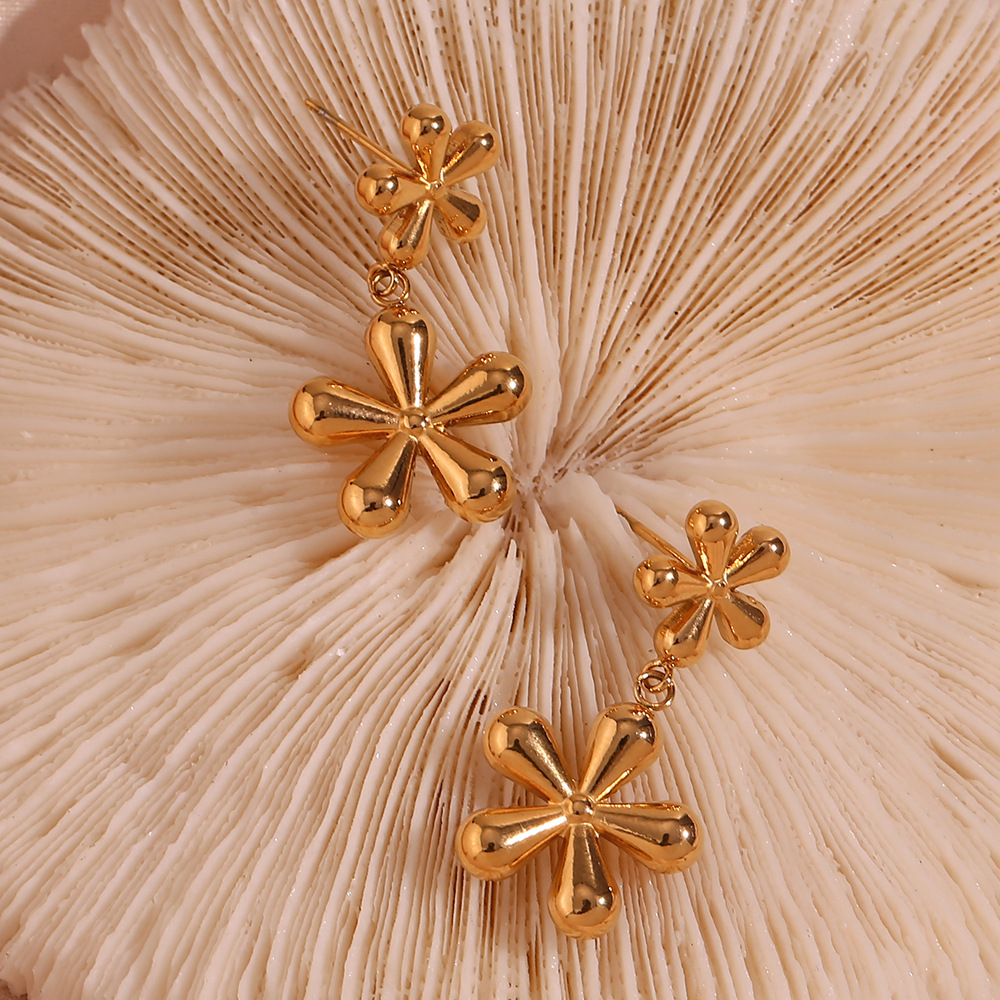 Two Small Flower Pendant Stainless Steel Earrings