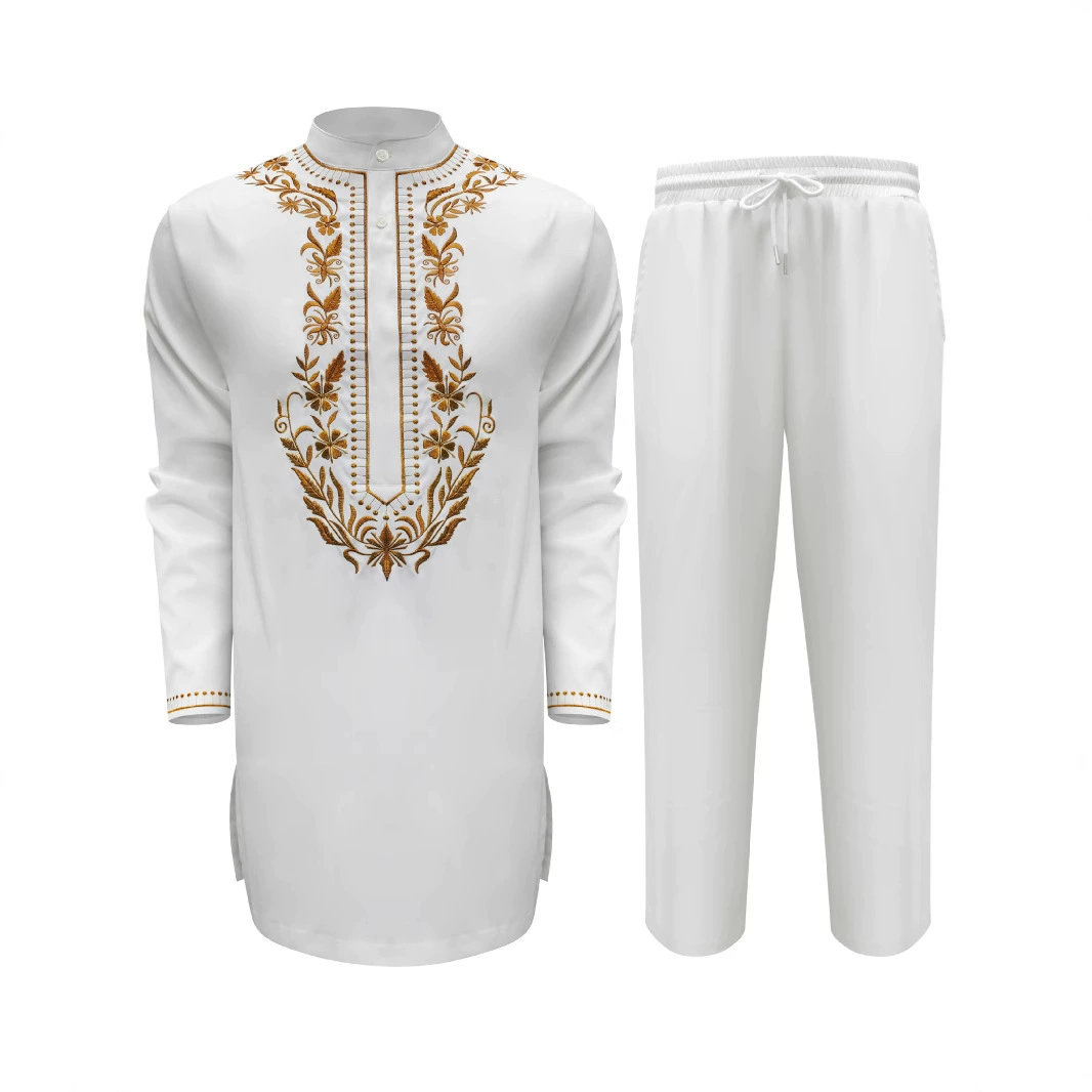 2024 новый африканский национальный стиль белый вышивка мужской набор из 2 частей