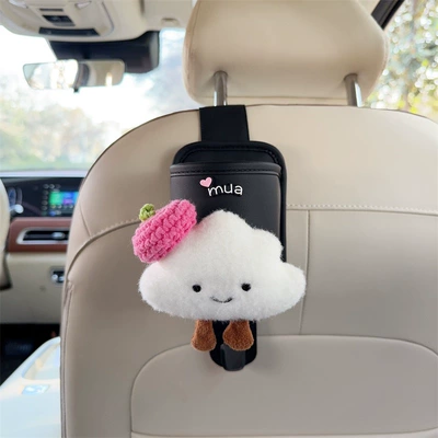 rack, multifunctional car interior organizer, Car cup holder/beverage holder - black-leather-cup-holder-with-hook-and-a-rose-red-beret-with-white-clouds