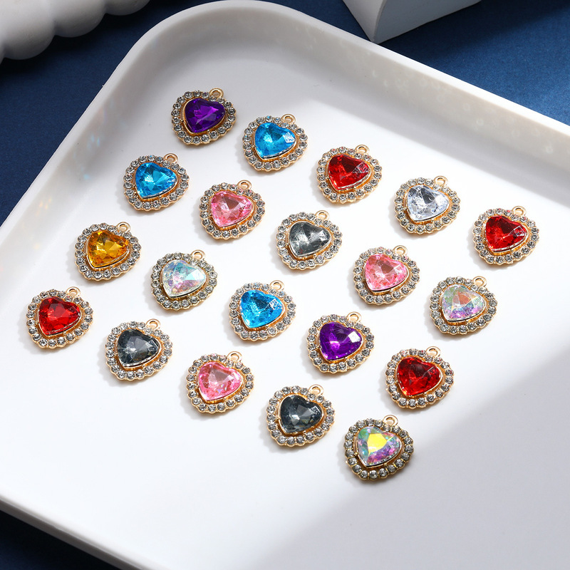 15*18mm Alloy Diamond-Encrusted Heart-Shaped Pendant DIY Jewelry Accessories Necklace Heart Pendant Love Pendant